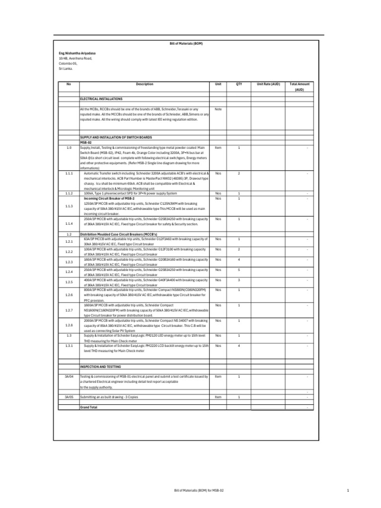 MSB-02 BOM | PDF | Electrical Wiring | Electrical Equipment
