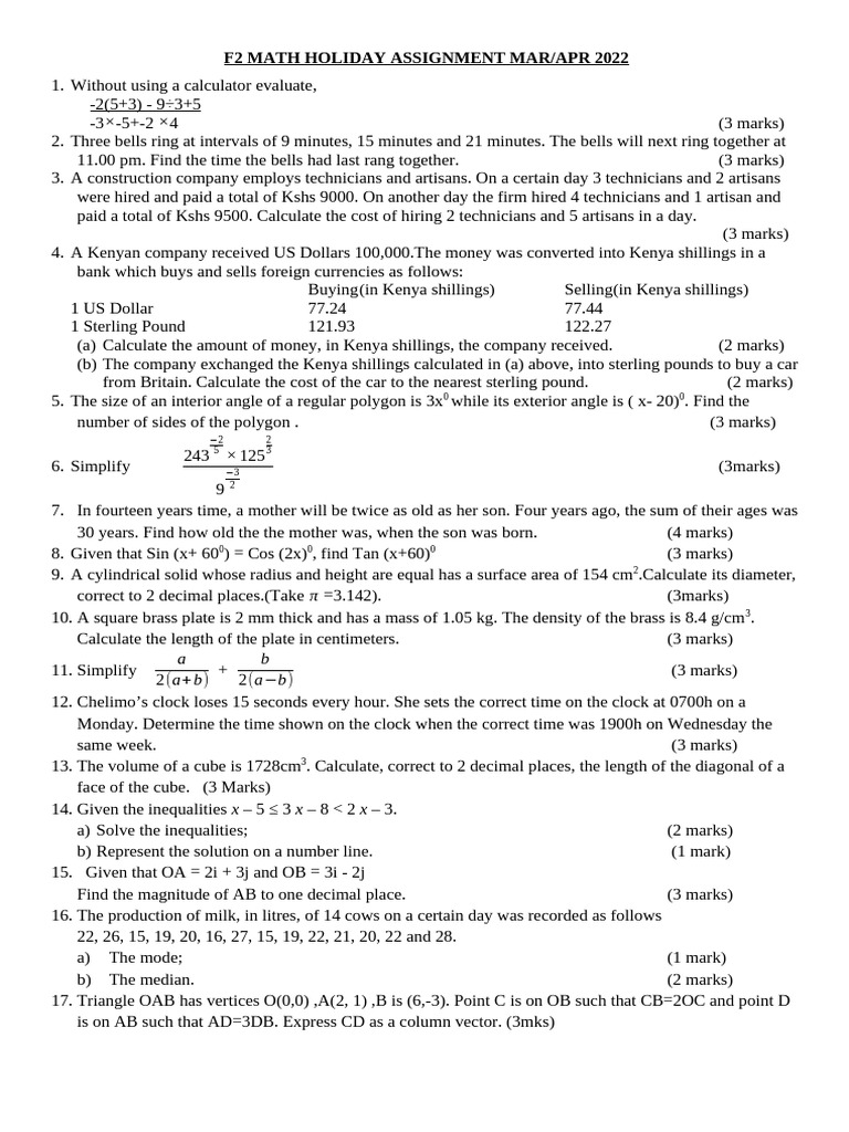 F2 Math Holiday Assignment Mar/Apr 2022 | PDF | Significant Figures ...