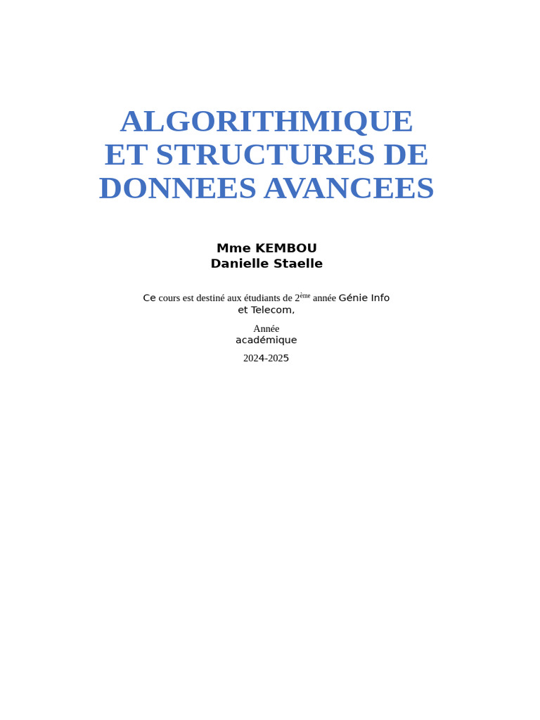 Algorithmes et Structures de Données Avancées | PDF | Variable ...