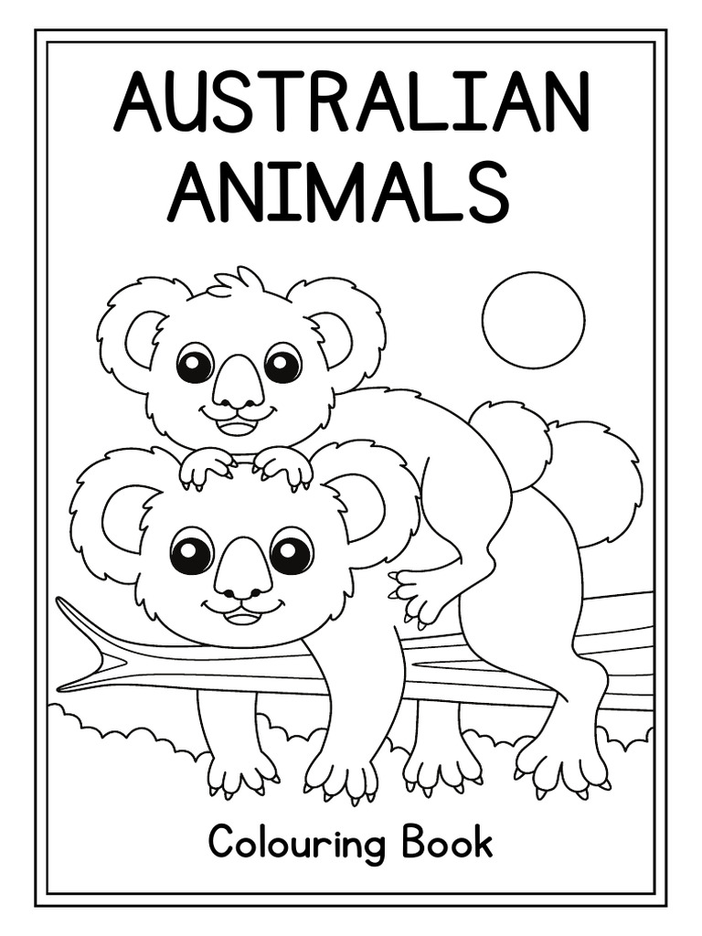 Black White Australian Animals Colouring Worksheets PDF
