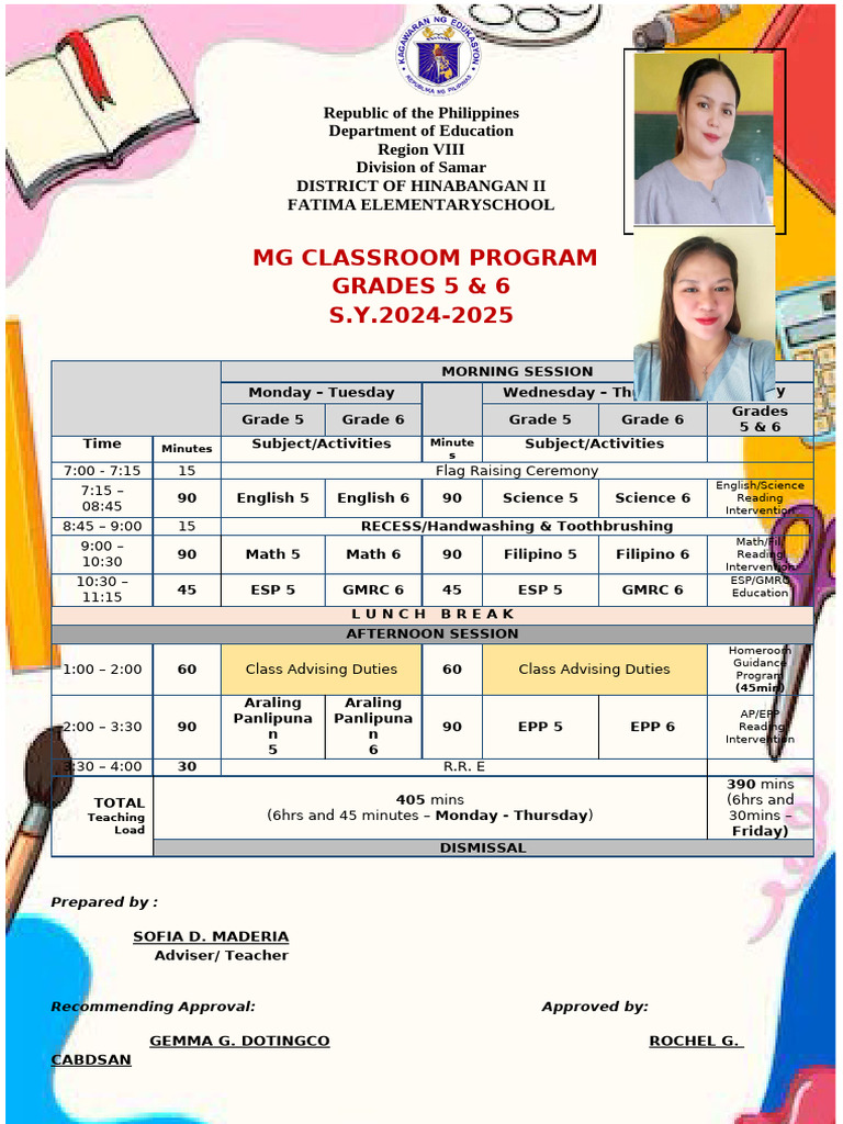 Hinabangan II Grade 5 & 6 Classroom Schedule | PDF | Educational ...