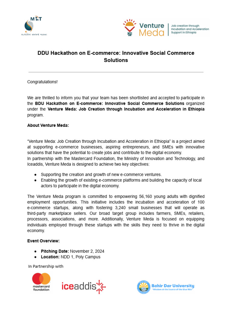 Venture Meda - BDU Hackathon Info Pack | PDF | E Commerce | Business ...