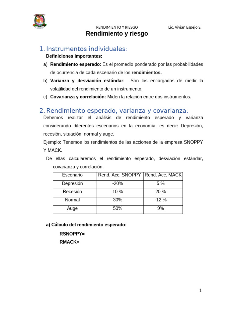 Análisis de Rendimiento y Riesgo en Inversiones | PDF | Portafolio ...