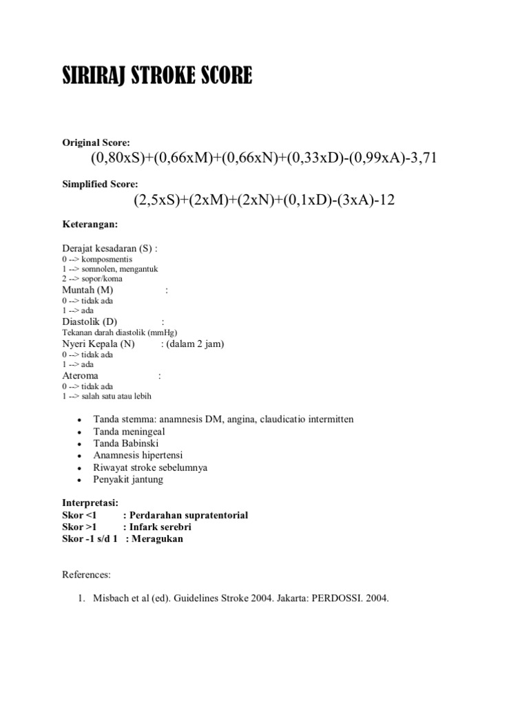 Kalkulator Skor Stroke Siriraj | PDF