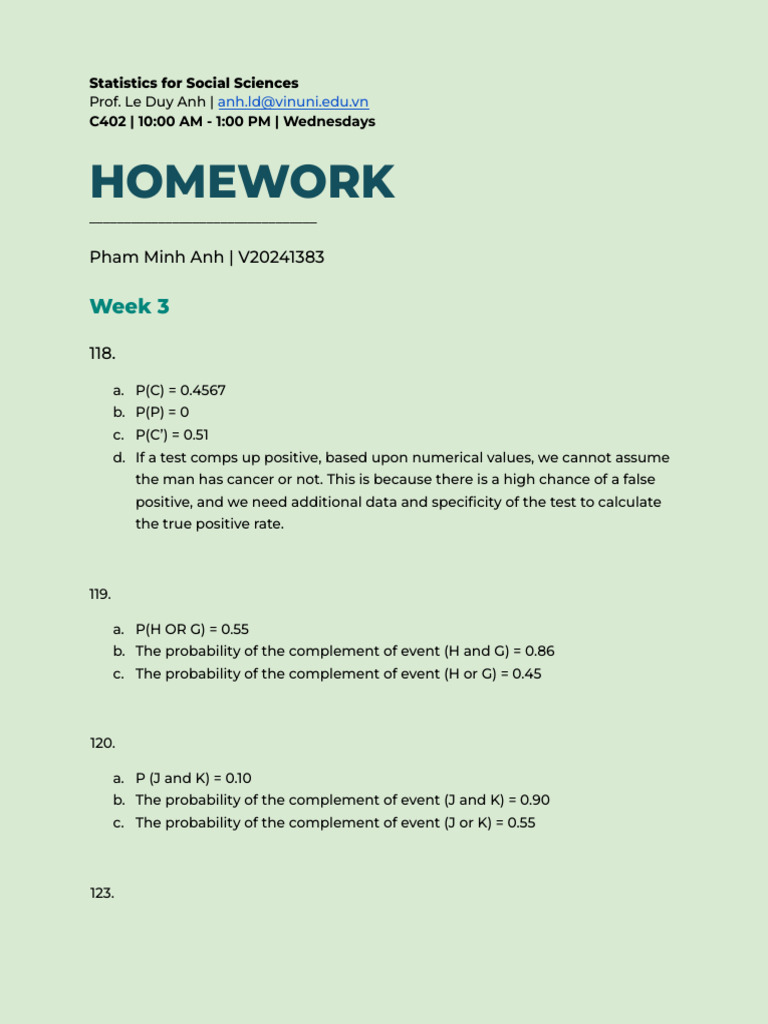(Statistics) Homework Week 4 | PDF | Sensitivity And Specificity ...