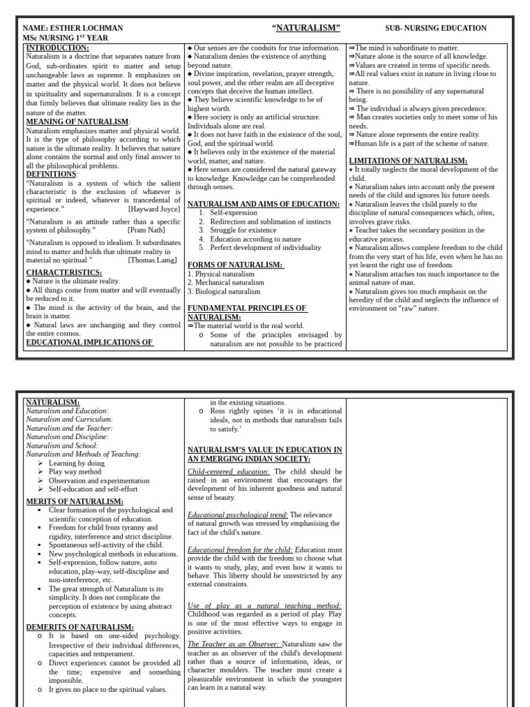 Naturalism Handout | PDF | Naturalism (Philosophy) | Soul