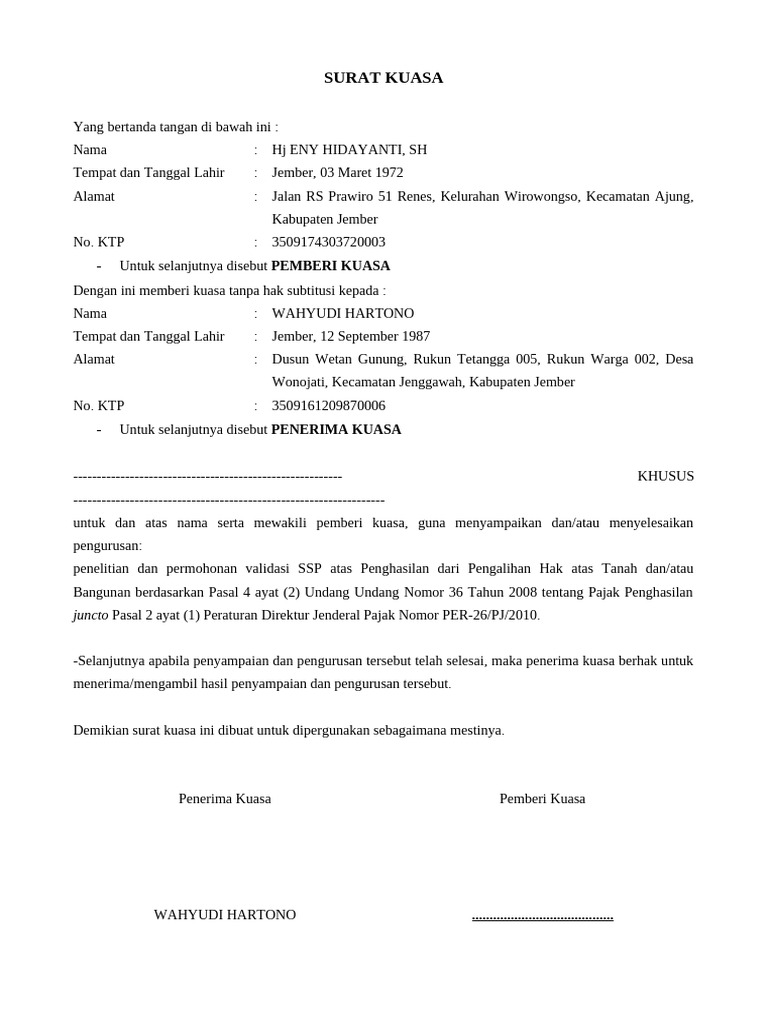 Surat Kuasa Validasi PPH Jember | PDF