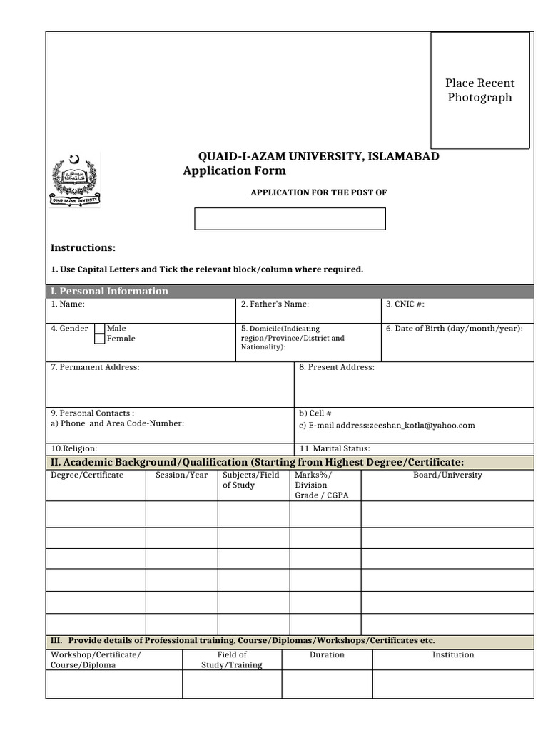 QAU Application Form Instructions | PDF