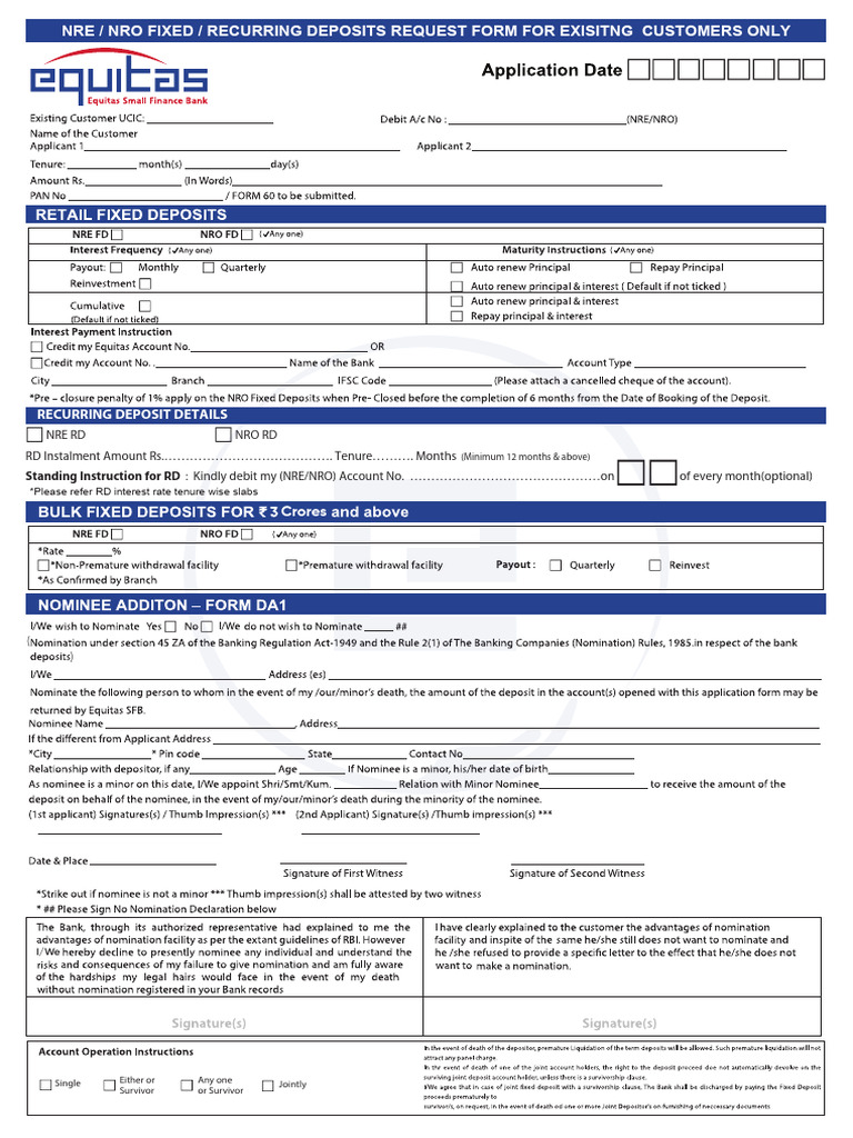 NRE NRO FD RD Request Form 2024 94ef81fd86 | PDF | Financial Services ...