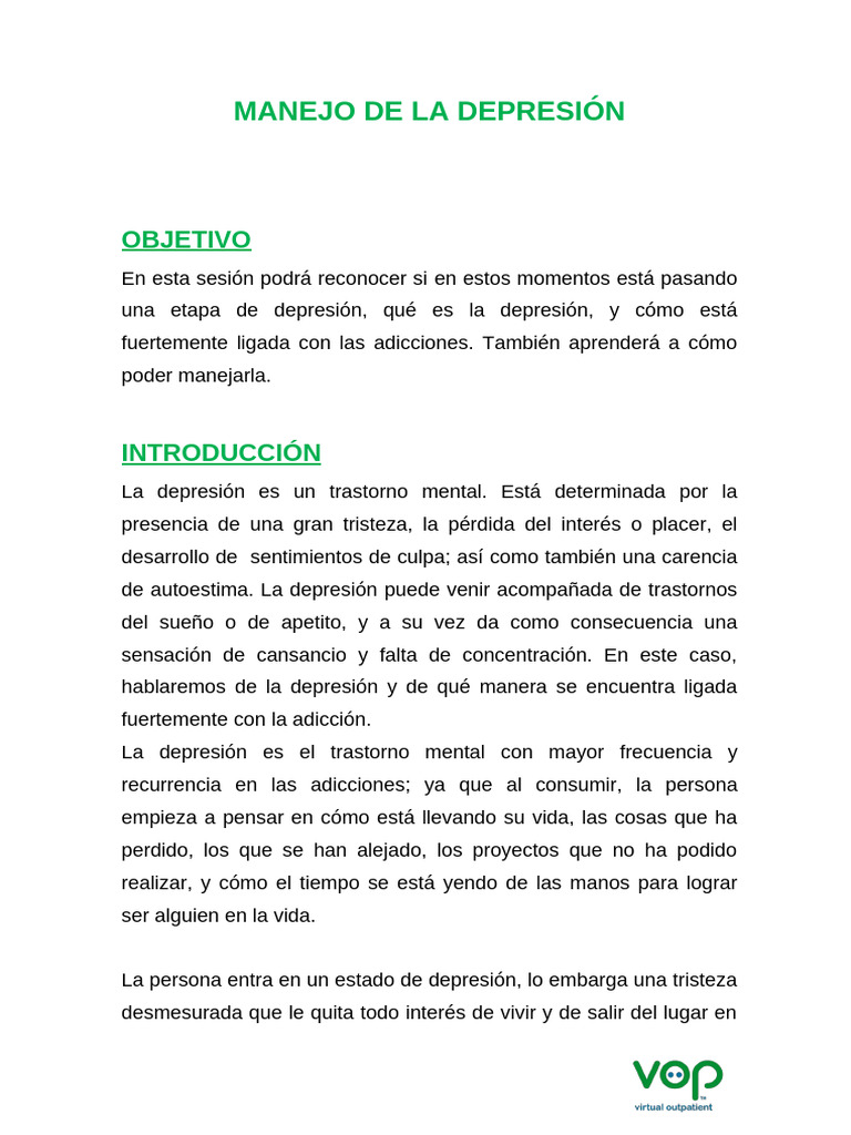 Manejo de La Depresion | PDF | Depresión (estado de ánimo) | Las emociones