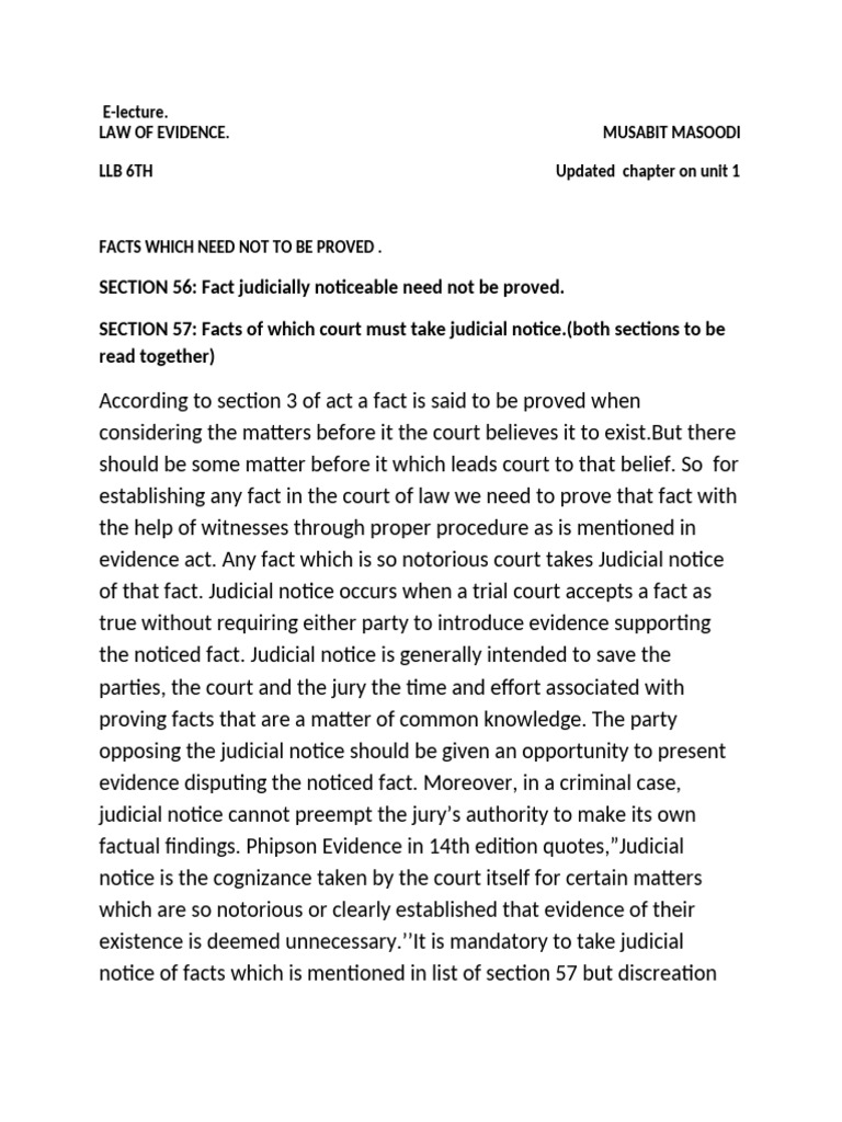 Judicial Notice in Evidence Law Explained | PDF | Judicial Notice ...