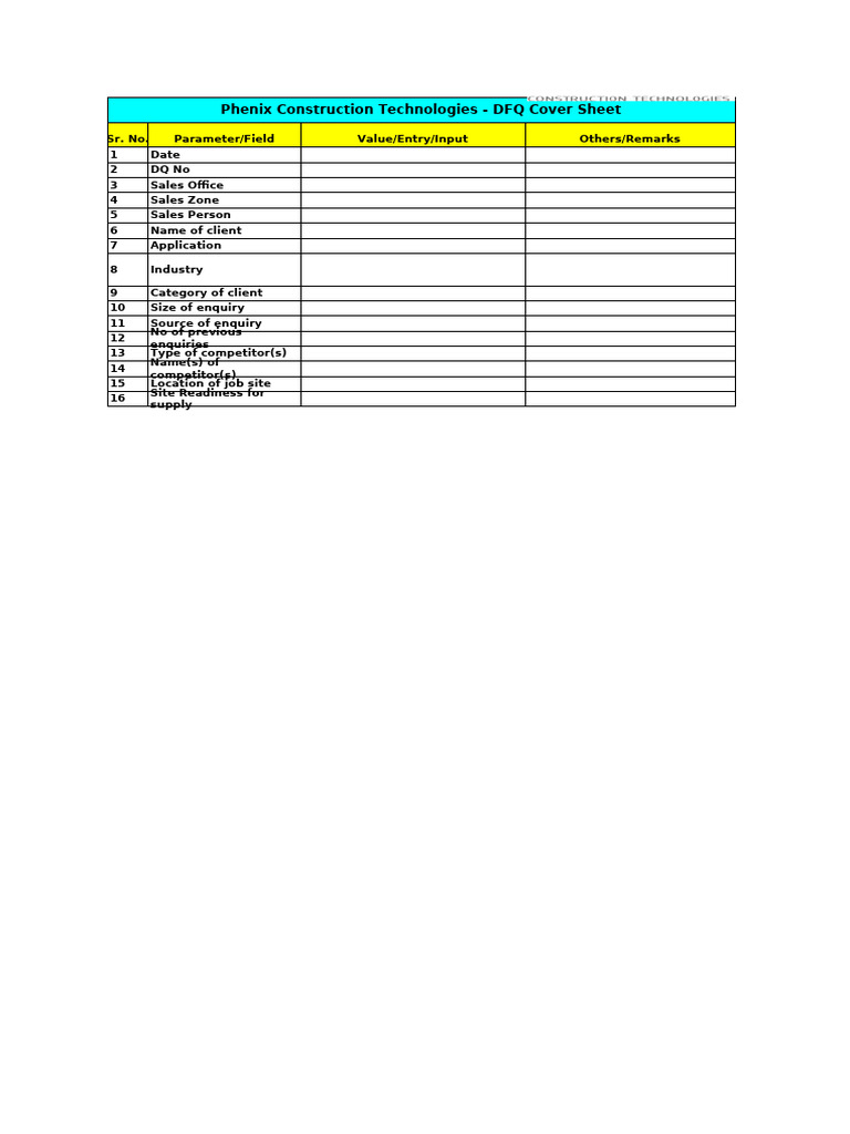 Phenix Construction DFQ Cover Sheet | PDF | Roof | Wall