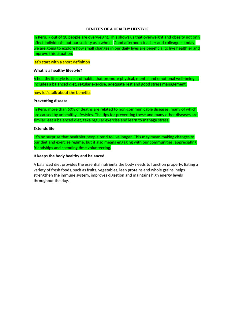Benefits of A Healthy Lifestyle | PDF