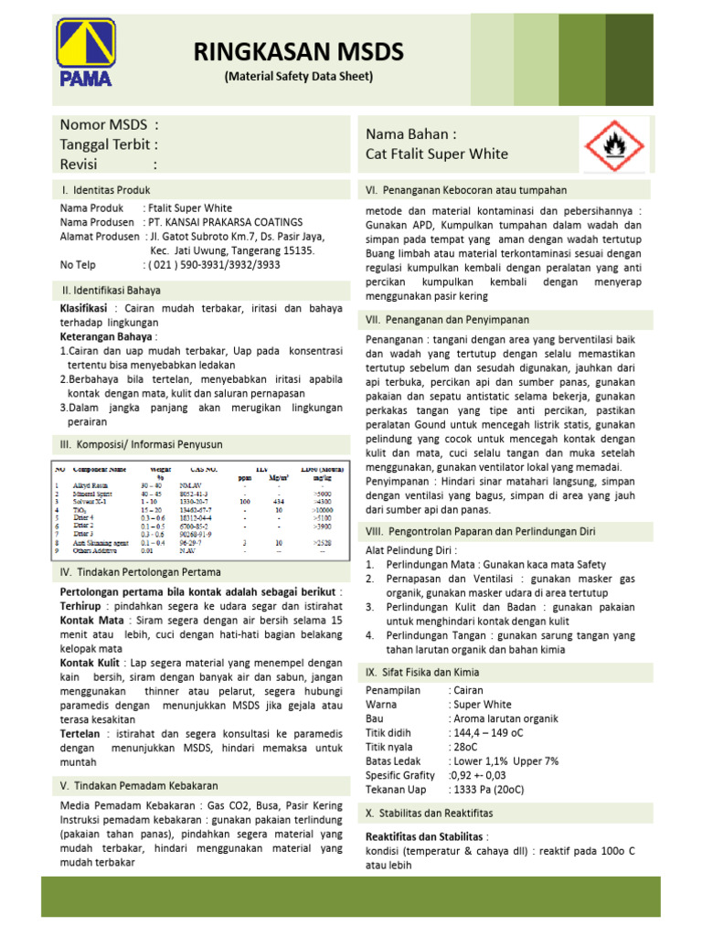 MSDS Cat Ftalit Super White | PDF
