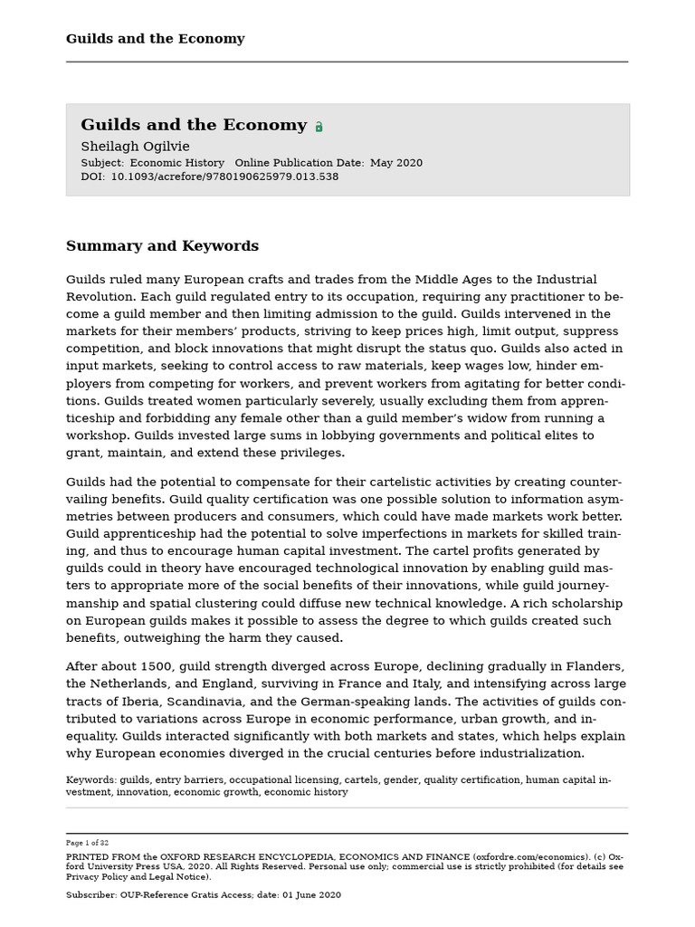 Impact of Guilds on European Economy | PDF | Guild | Economics