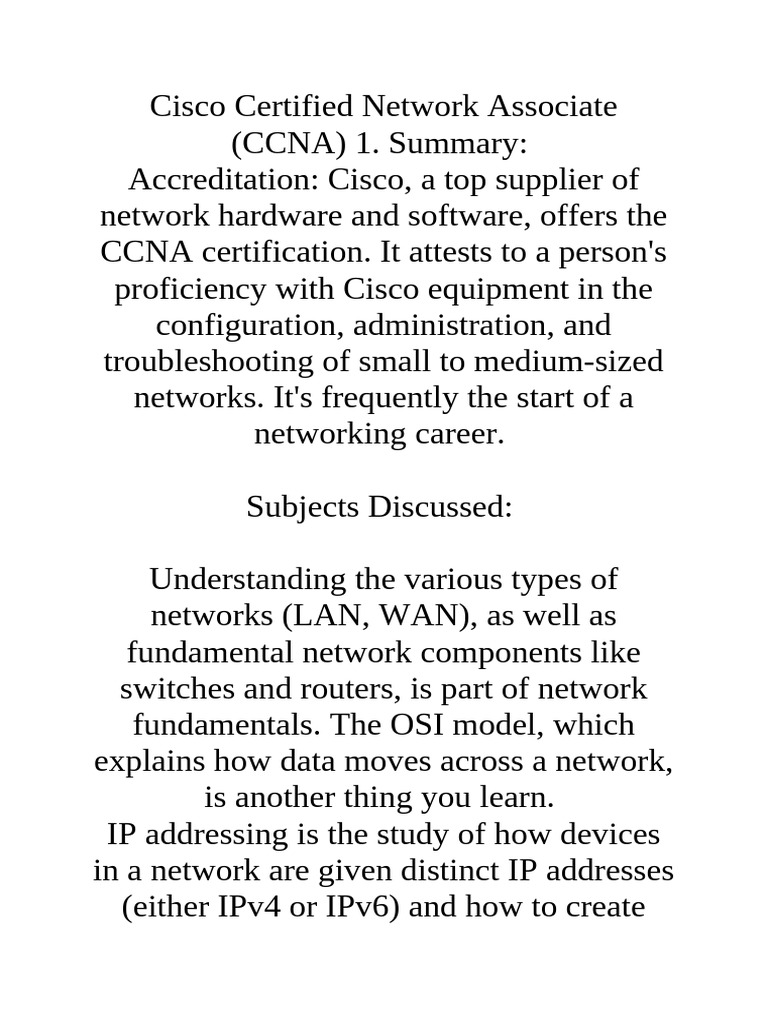 CCNA Certification Overview and Essentials | PDF | Computer Network ...