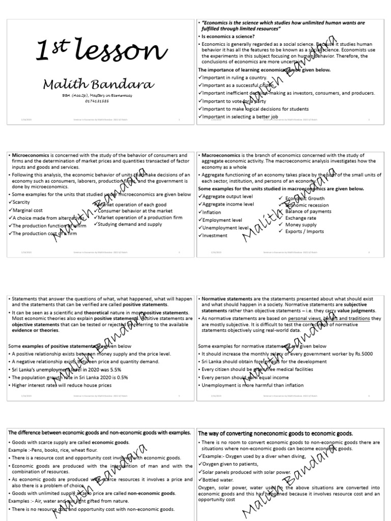 1st Lesson Pdf Economics Economic System