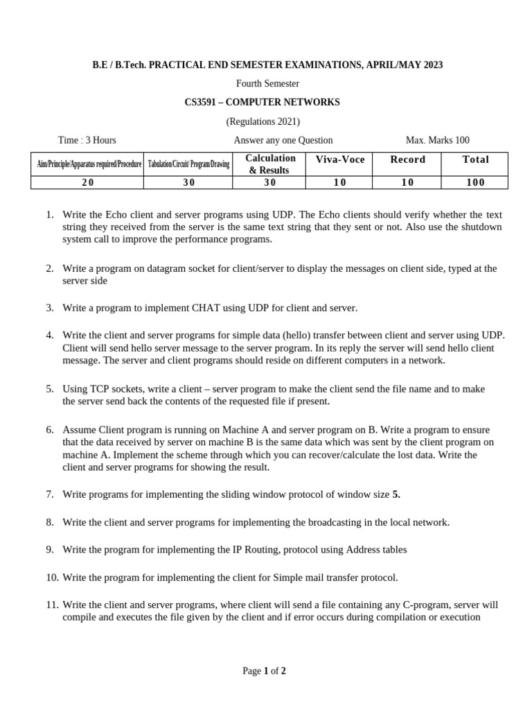 Computer Networks Practical Exam 2023 | PDF | Routing | Transmission ...