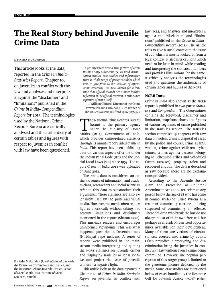 The Real Story Behind Juvenile Crime Data PDF Crimes Crime & Violence