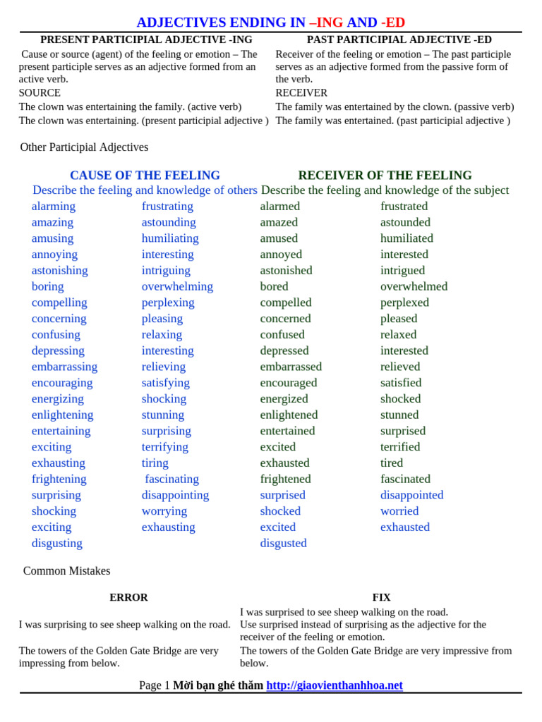 Understanding -ing and -ed Adjectives | PDF