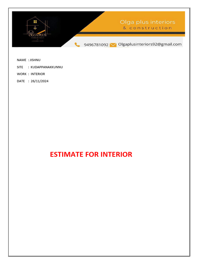 Interior Design Estimate Breakdown | PDF | Bedroom | Home