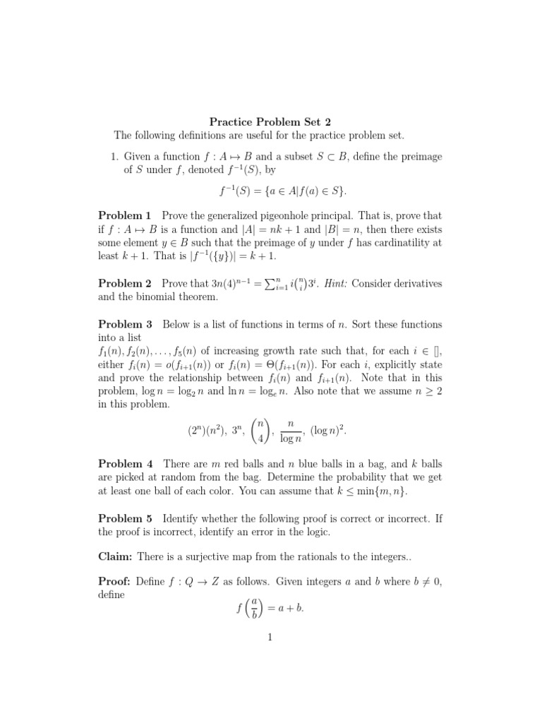 Practice Problems on Functions and Probability | PDF | Function ...