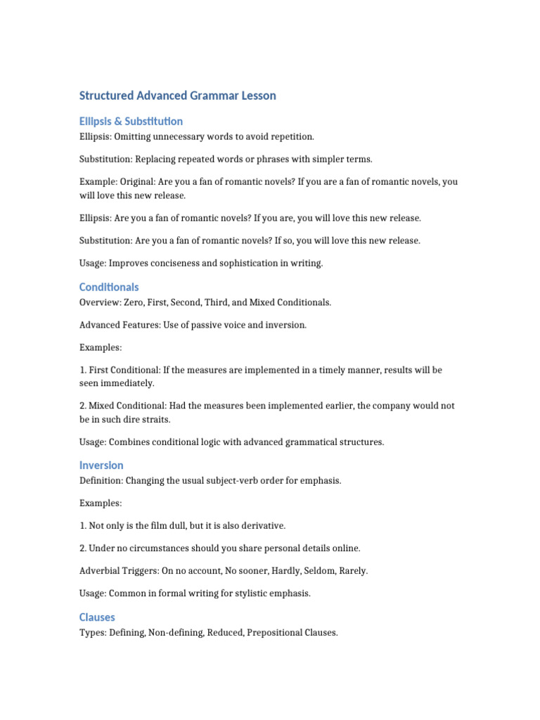 Detailed Advanced Grammar Summary | PDF | Perfect (Grammar ...