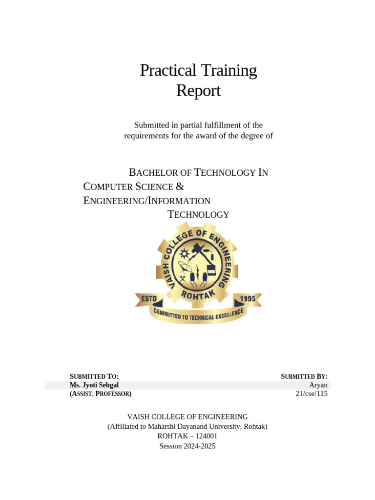 Aryan Practical Training Report | PDF | Computer Network | Ip Address