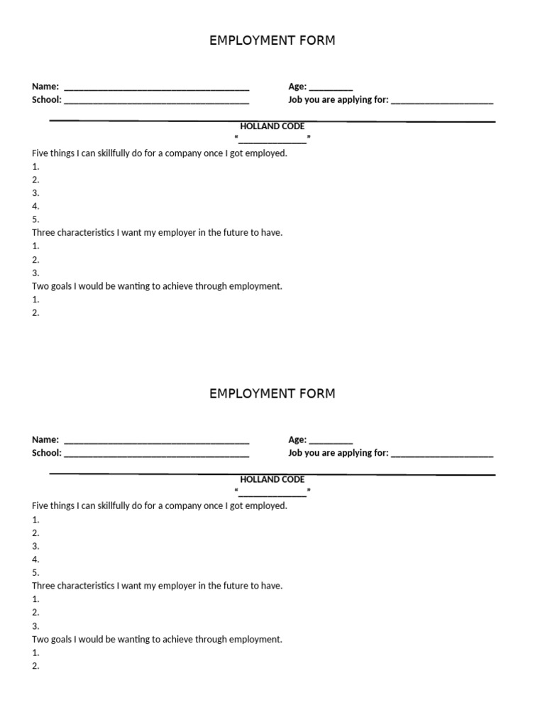 Employment Form | PDF