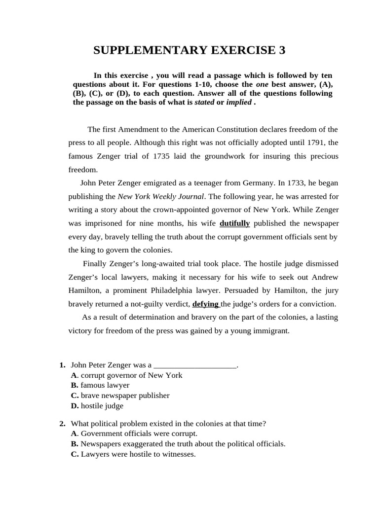 SUPPLEMENTARY EXERCISE 3 -UNIT 3 | PDF | Justice | Crime & Violence