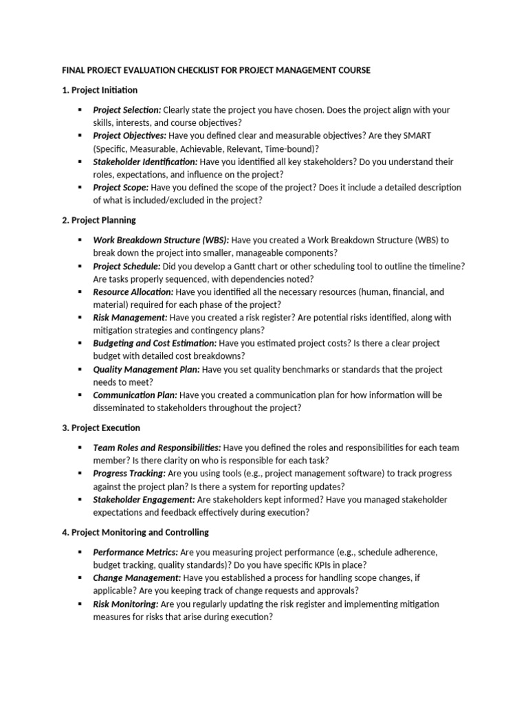 Final project checklist PDF Project Management Business(01)
