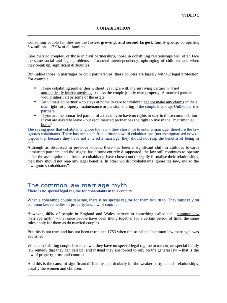 5. Cohabitation (Handout) | PDF | Marriage | Cohabitation