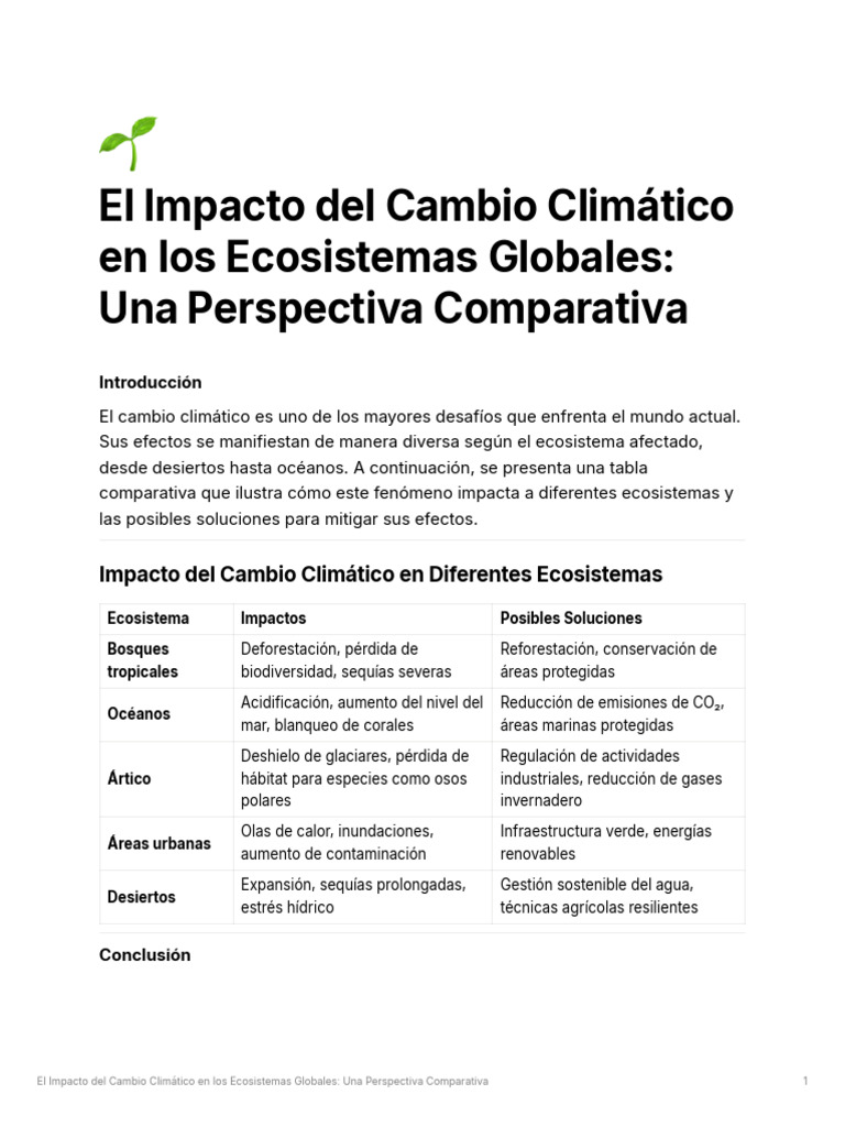 El Impacto Del Cambio Climtico en Los Ecosistemas Globales Una ...