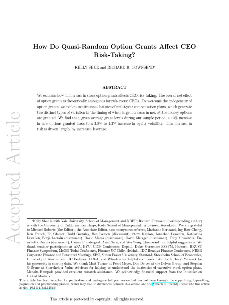 How Do Quasi-Random Option Grants Affect CEO Risk Taking | PDF | Greeks ...