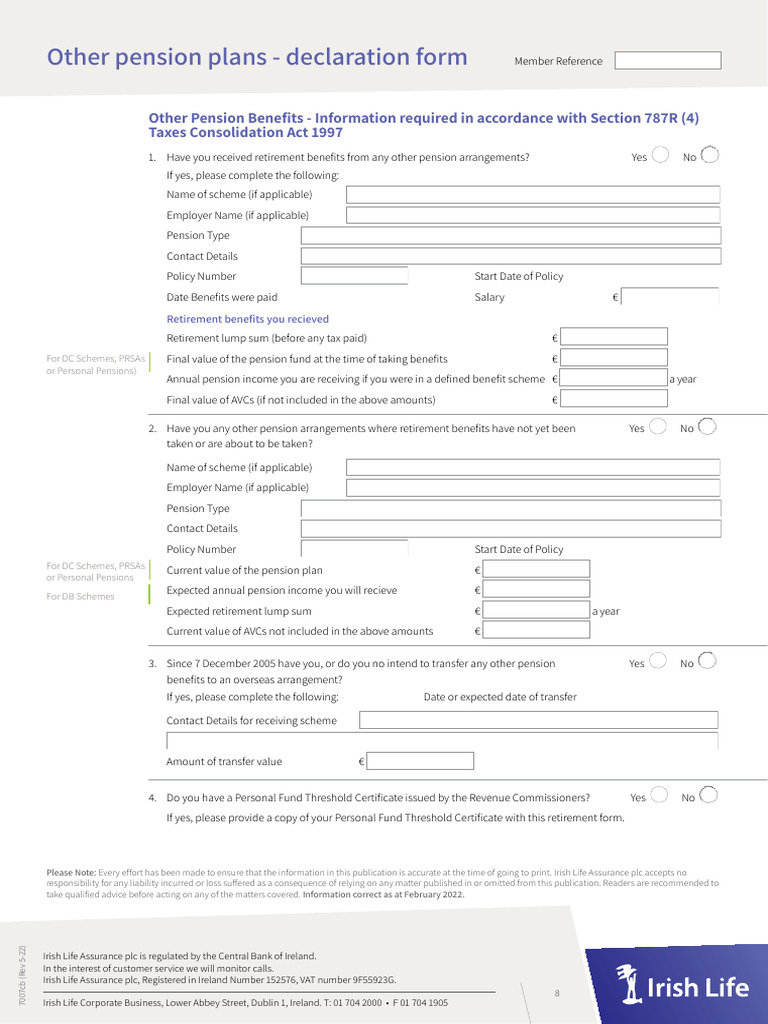 Other Pension Plans Declaration Form | PDF | Pension | Life Insurance