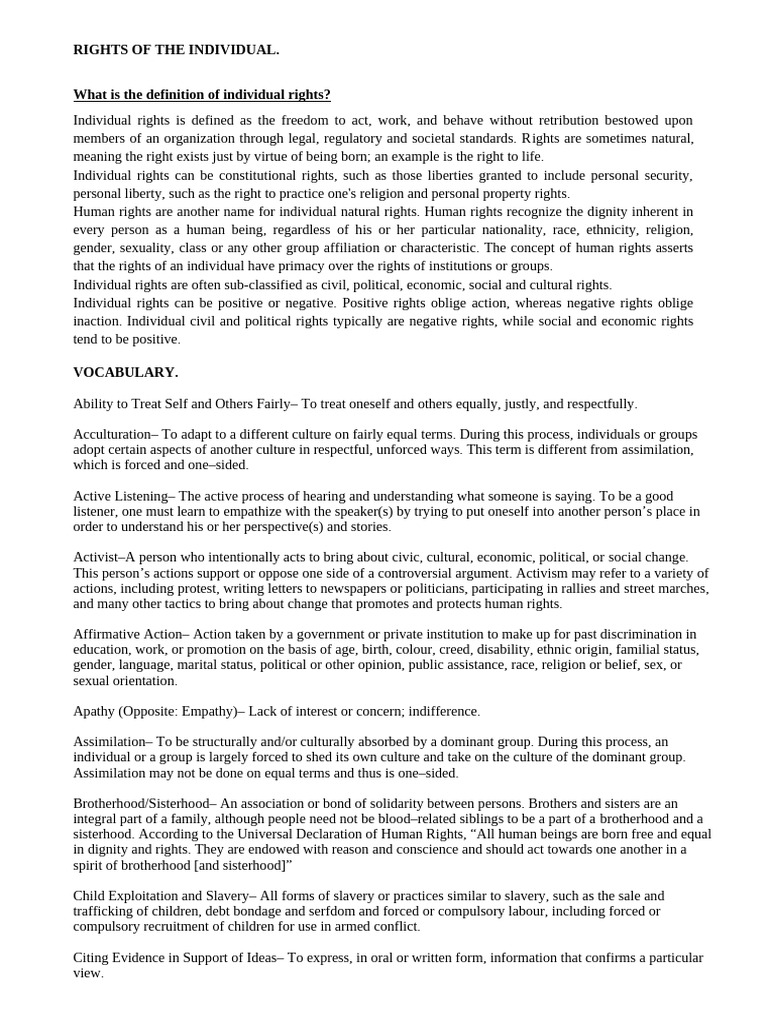 RIGHTS OF THE INDIVIDUAL | PDF | Human Rights | International Relations