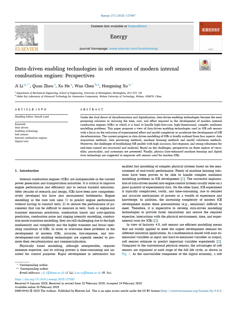 Data-Driven Soft Sensors for ICEs | PDF | Machine Learning | Artificial ...