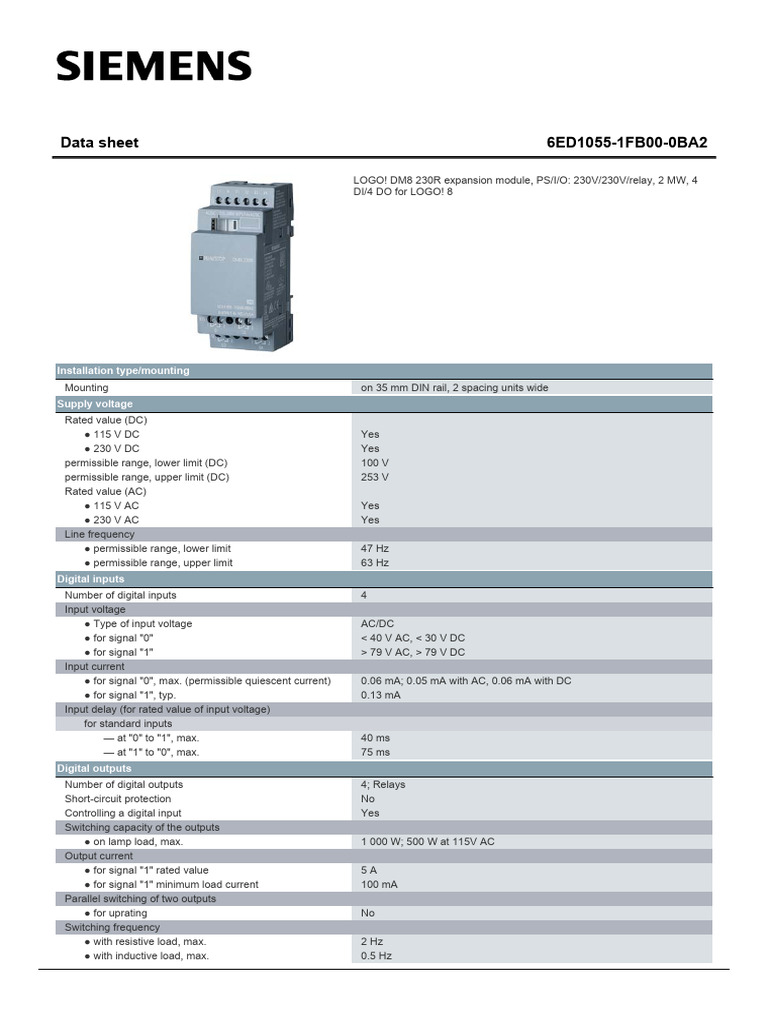6ED1 055-1FB00-0BA2 - Datasheet - en | PDF | Alternating Current ...