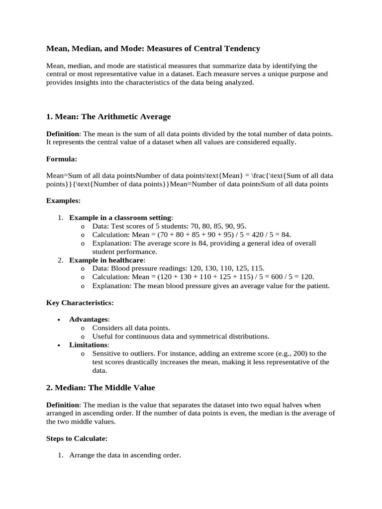 Understanding Mean, Median, Mode Explained | PDF | Mean | Mode (Statistics)