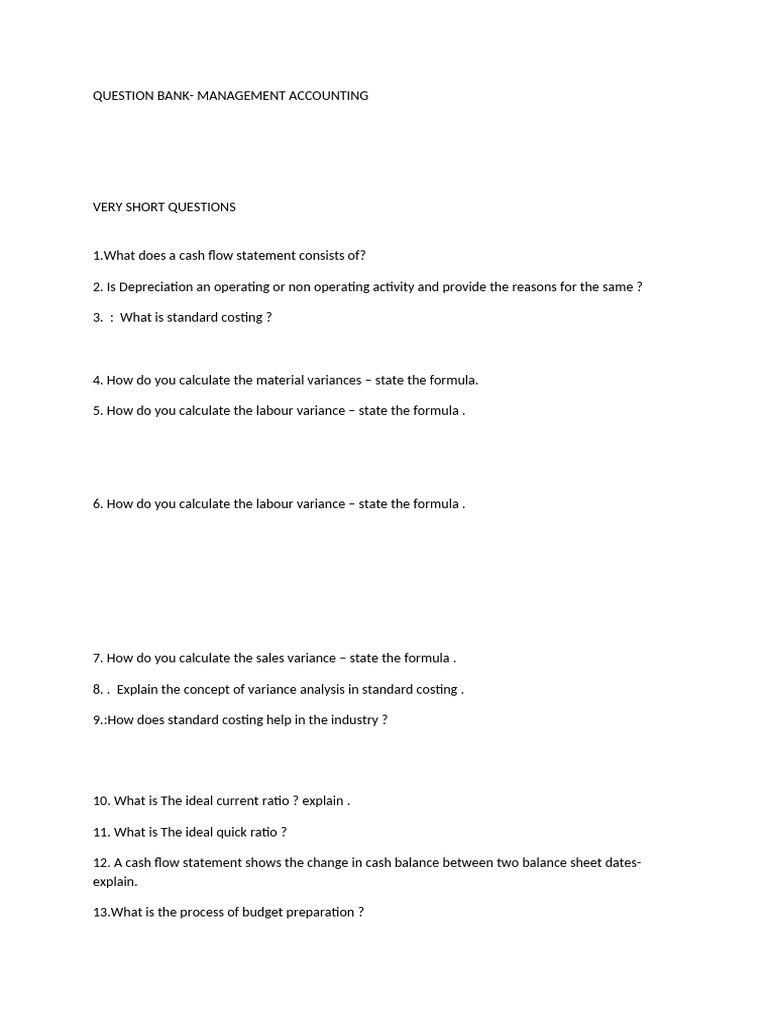 MANAGEMENT ACCOUNTING Question Bank PDF Equity (Finance) Balance