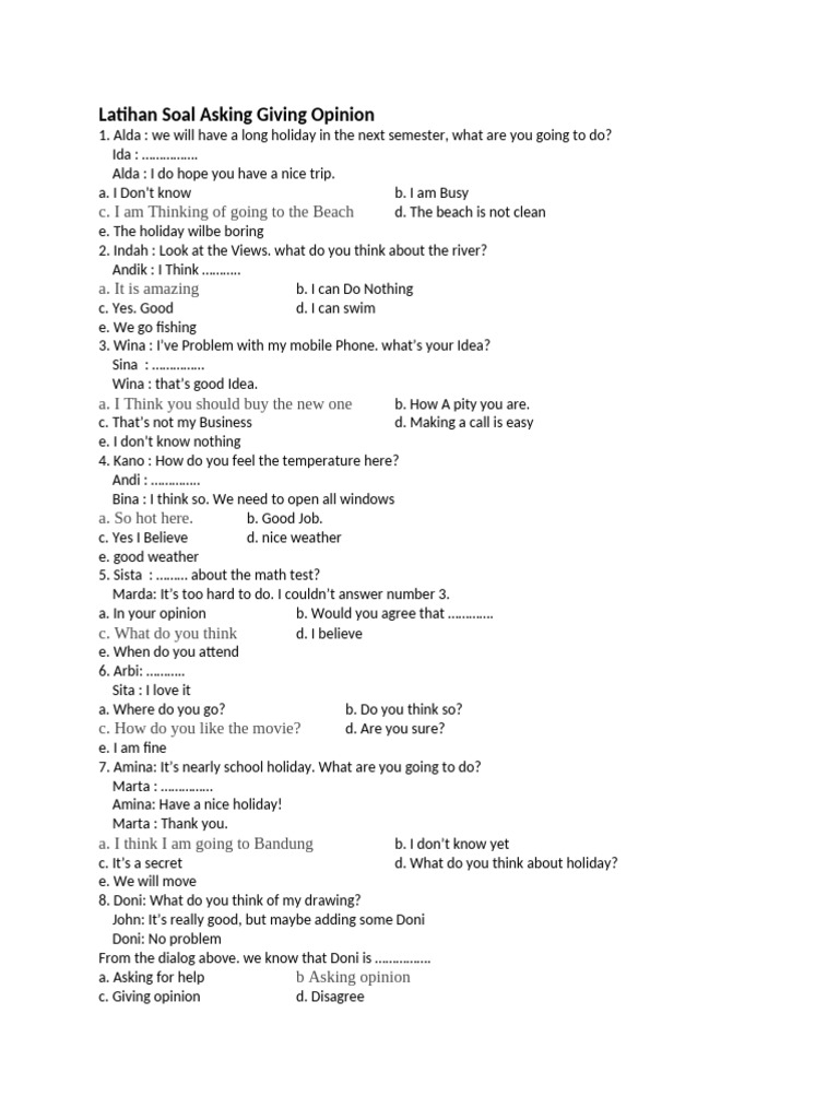 Asking And Giving Opinions Exercises Pdf