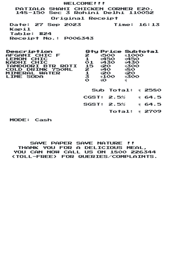 Restaurant Bill Template 1 | PDF