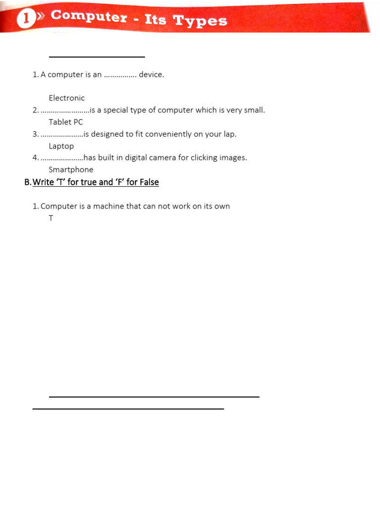 A. Tick The Correct Answer: A Computer Is An . Device | PDF | Personal ...