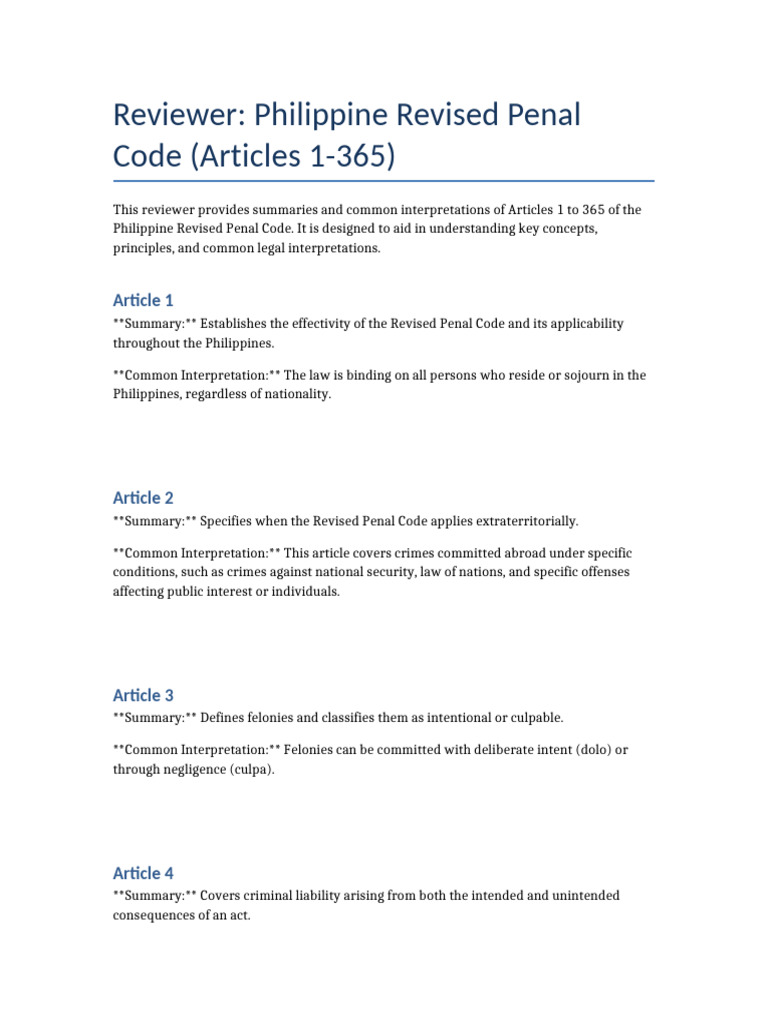Philippine revised penal code reviewer articles 1 to 365 pdf