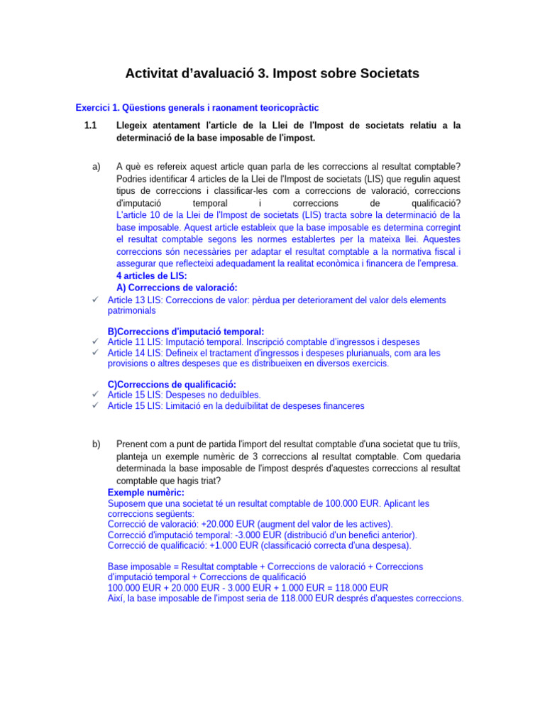 Activitat D'avaluació 3. Impost Sobre Societats 1 | PDF