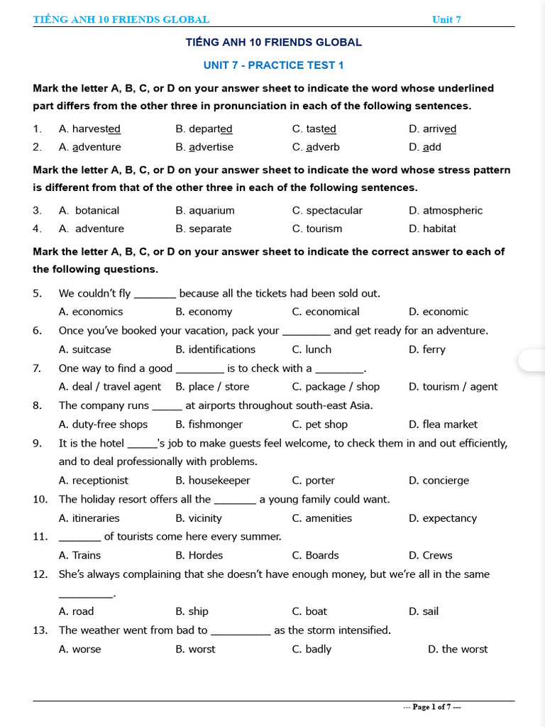 Unit 7 Practice Test for English 10 | PDF