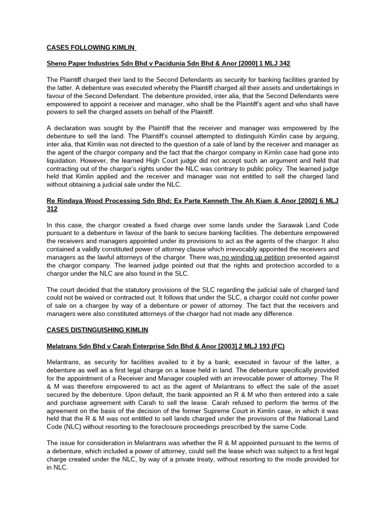 Kimlin Case Law and Its Distinctions | PDF | Liquidation | Power Of ...