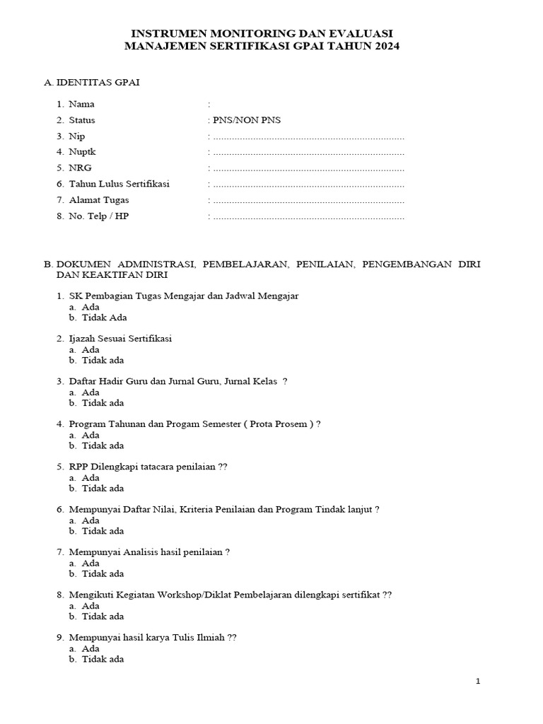 Monitoring dan Evaluasi Sertifikasi GPAI 2024 | PDF