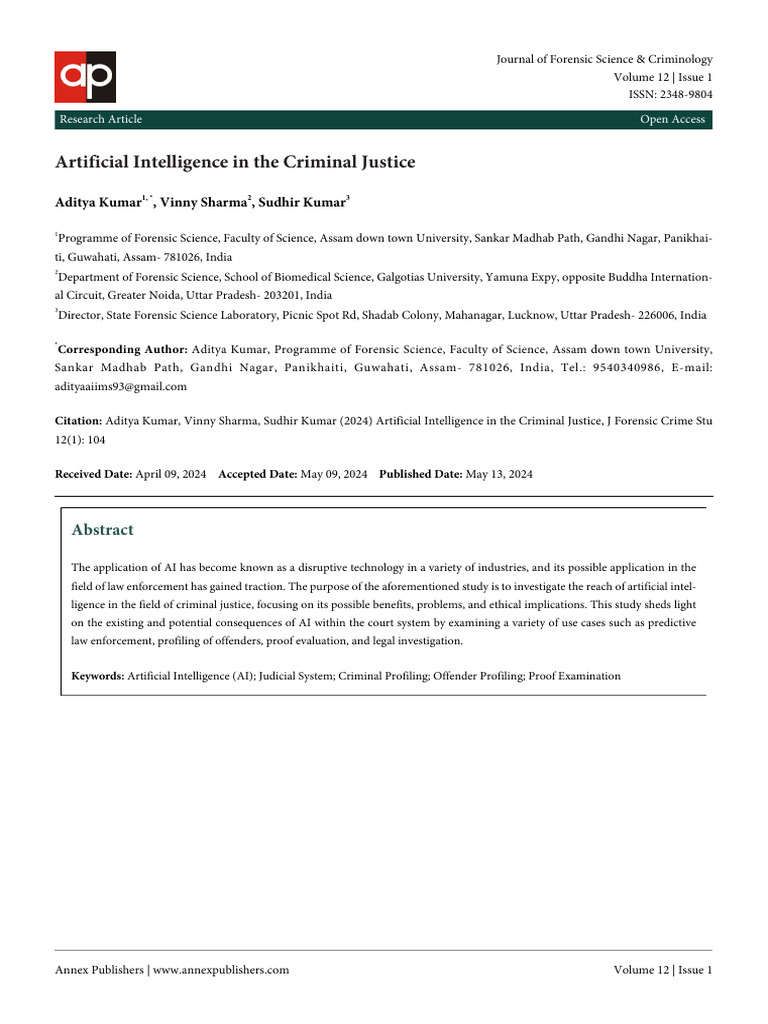 AI in Criminal Justice: Benefits & Ethics | PDF | Artificial ...