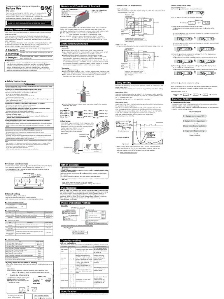 ZK2 Series Pressure Switch Manual | PDF | Electrical Connector | Switch